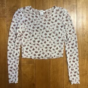 Vintage Marci 90’s Y2K Mesh Crop Top Size M Pink Cottage Fairy Coquette Stretch